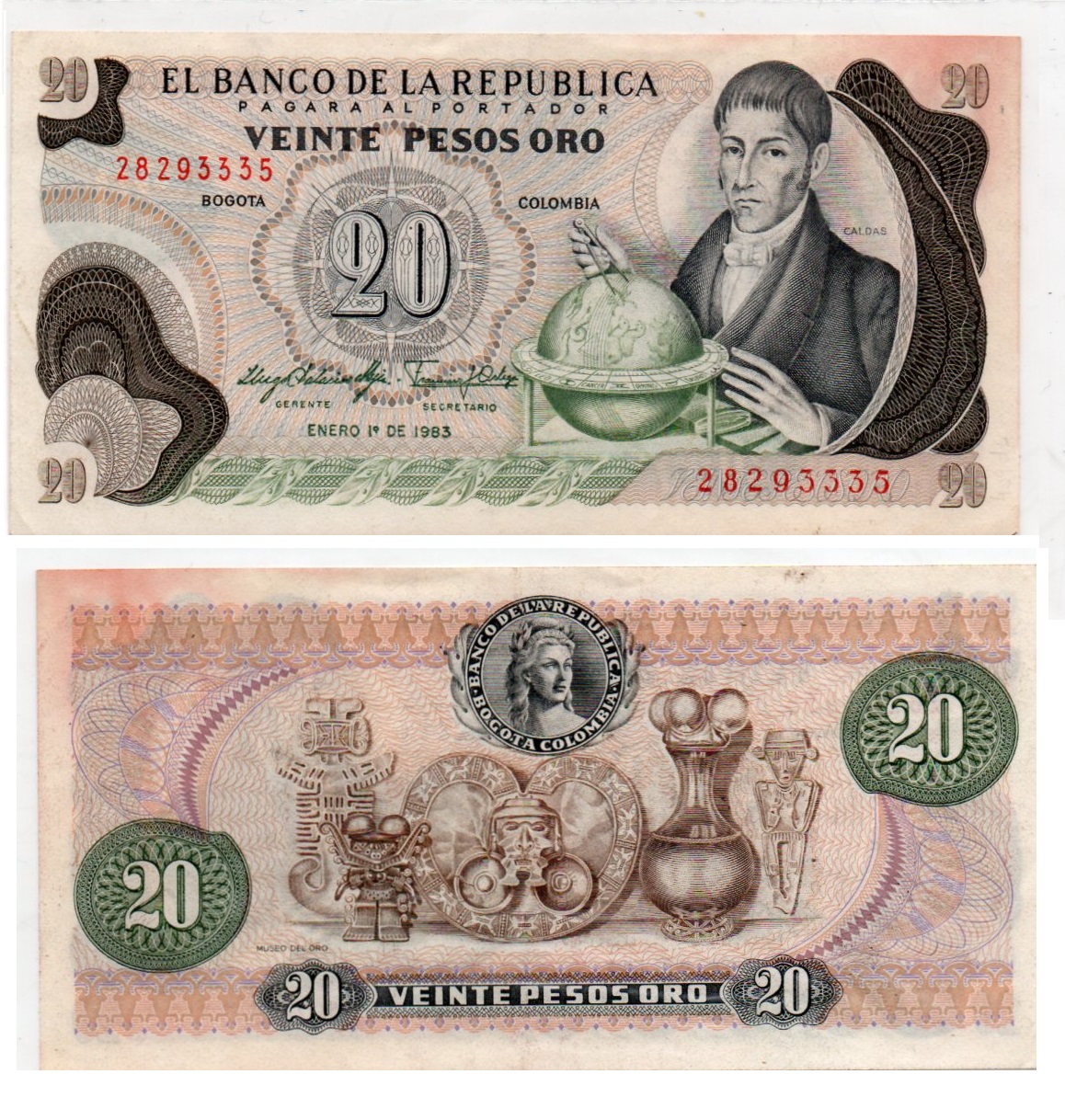 Colombia #409d4/AU 20 Pesos Oro